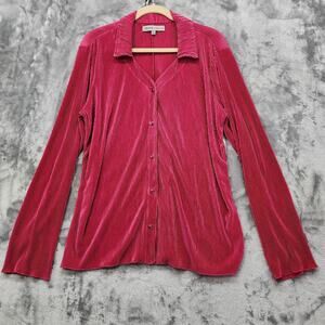 NEW Absolutely Famous Top Womens XL Pink Pleated Satin Long‎ Sleeve Button Up